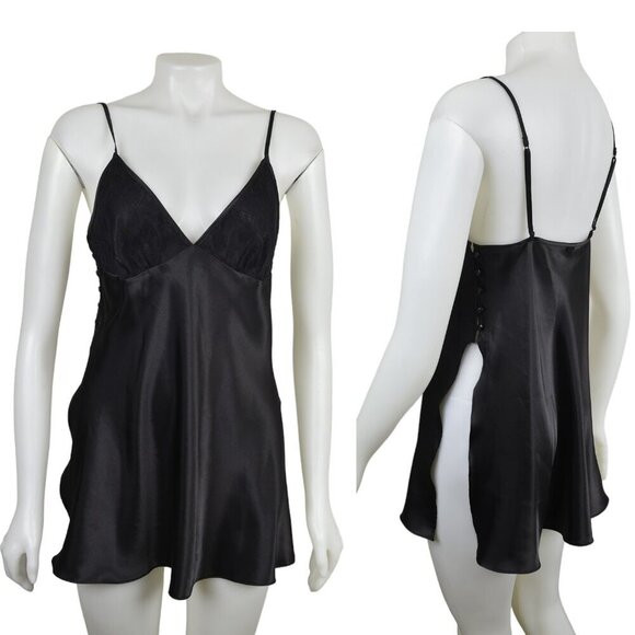 La Senza Slip Dress Nightgown Side Slits Lingerie Black Teddy Size Large - Picture 1 of 12